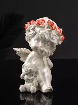 Фигурка гипс «Ангел с мишкой большой», 1387 см, перламутр