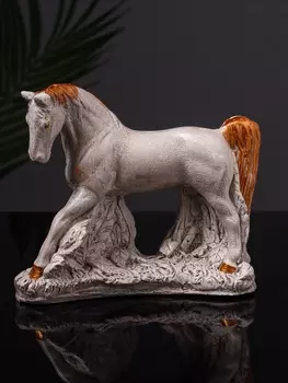 Фигурка гипс «Конь Граф», 12166 см, бежевая