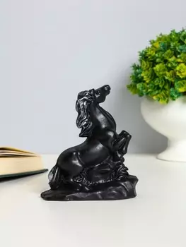 Фигурка гипс «Конь на дыбах», 10 см, чёрный