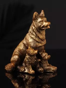 Фигурка гипс «Овчарка с щенками», 107 см, бронза