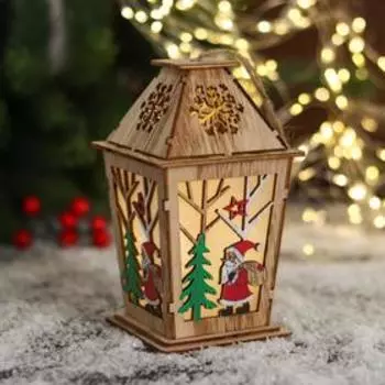 Фигурка новогодняя свет "Дед Мороз с подарками, в фонарике" 10х15 см