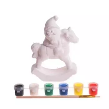 Фигурка под роспись «Дед Мороз верхом», краска 6 цв по 2 мл, кисть