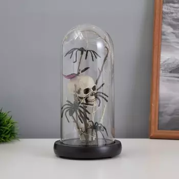 Фигурка светящаяся колба RISALUX «Череп с пауками», LED-ночник, 1.5 Вт, 3AAA, чёрный, USB, 111121 см