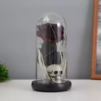 Фигурка светящаяся колба RISALUX «Череп с розой», LED-ночник, 1.5 Вт, 3AAA, чёрный, USB, 111121 см