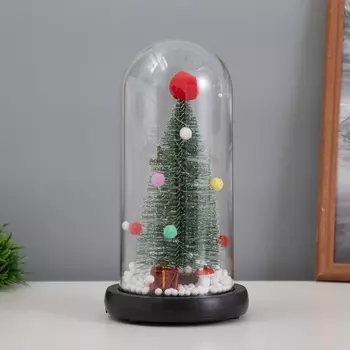 Фигурка светящаяся колба RISALUX «Ёлка с шарами», LED-ночник, 1.5 Вт, 3AAA, чёрный, USB, 111121см