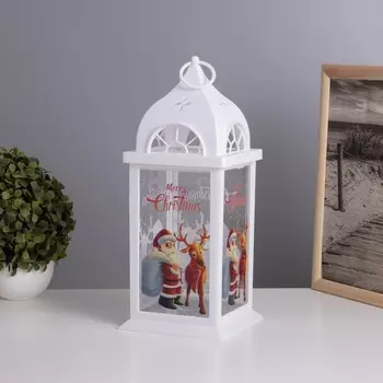 Фигурка светящаяся RISALUX «Санта Клаус с оленем», LED-ночник, 3ААА, белый, 14.214.234 см
