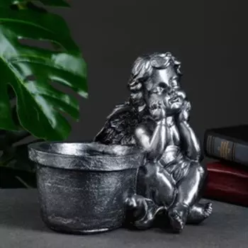 Фигурное кашпо "Ангел" серебро, 17х12х17 см