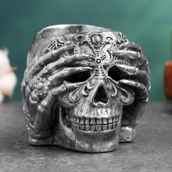 Фигурное кашпо для цветов «Череп», 998 см, гипс, серое