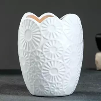 Фигурное кашпо-ваза «Цветы», 0,7л/ 14х9см белое