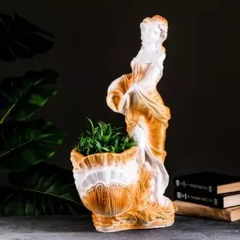 Фигурное кашпо "Девушка с кувшином" белая/золото, 62х32см