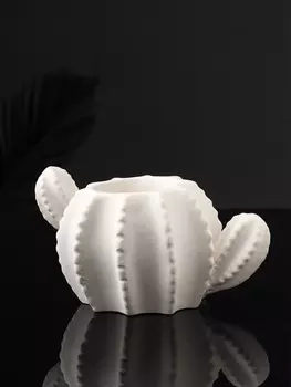 Фигурное кашпо для цветов «Кактус», 103 мл, 15810 см, гипс, белое