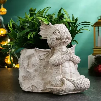 Фигурное кашпо "Дракон" белый камень, 17х22х19см