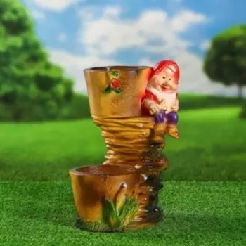 Фигурное кашпо "Гном с двумя кашпо" 20х24х30см