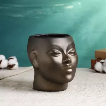 Фигурное кашпо "Голова девушки" черно-золотое, 16х14х16см