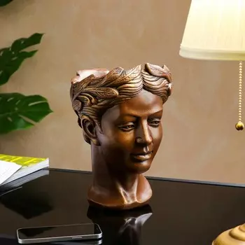 Фигурное кашпо "Голова", коричнево-золотистое, гипс, 1 л