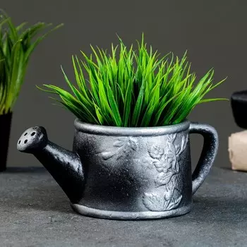 Фигурное кашпо «Лейка» 8х18х10см черно-серебристое