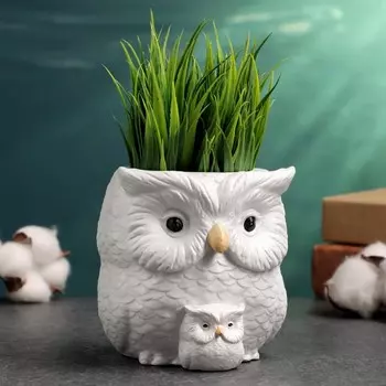 Фигурное кашпо для цветов «Сова с совёнком», 121410 см, гипс, белое