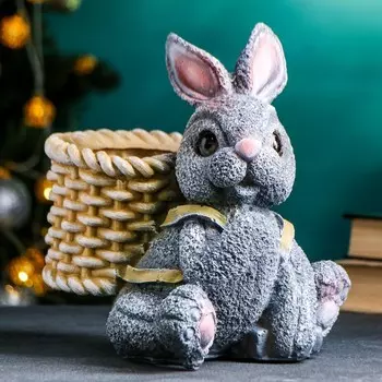 Фигурное кашпо "Зайчик с корзинкой" серый, 25х25см