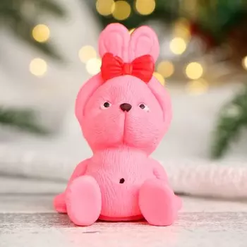 Фигурное мыло "Зайка сидит с бантиком" розовый, 55гр, 6х5х8см