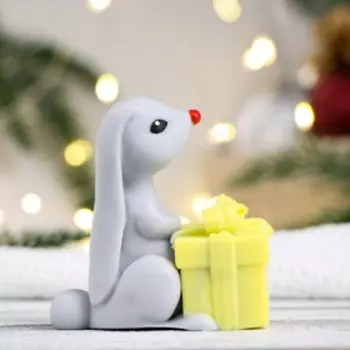 Фигурное мыло "Заяц с подарком" серый, 93гр