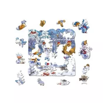 Фигурный деревянный пазл «Синие коты. Зима в Котофеевке»