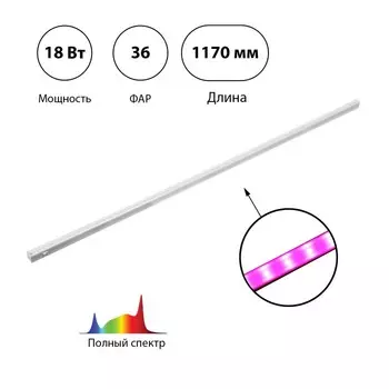 Фитосветильник светодиодный, 18 Вт, 1170 мм, IP20, полный спектр, фиолетовый, FITO-18W-T5-Ra90, «ЭРА»