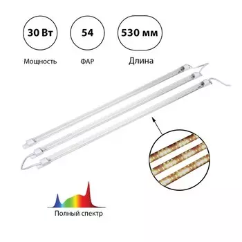 Фитосветильник светодиодный, 30 Вт, 530 мм, IP65, полный спектр, бело-красный, FITO-3х10W-LINE-Ra90, «ЭРА»