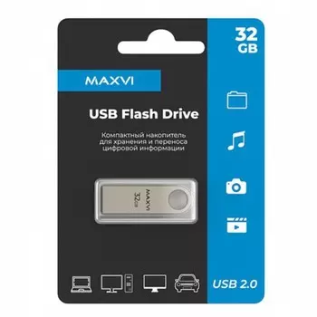 Флешка 32 Gb Maxvi MK Metallic silver монолит, металл / FD32GBUSB20C10MK