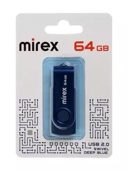 Флешка 64 ГБ, USB 2.0, Mirex SWIVEL DEEP BLUE 64GB (ecopack), синяя