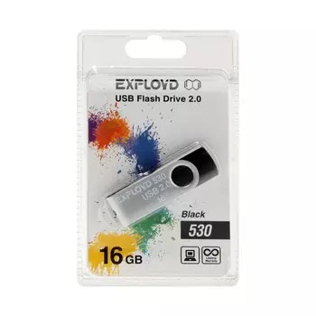 Флешка Exployd 530, 16 Гб, USB2.0, чт до 15 Мб/с, зап до 8 Мб/с, чёрная