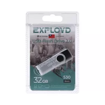 Флешка Exployd 530, 32 Гб, USB2.0, чт до 15 Мб/с, зап до 8 Мб/с, чёрная