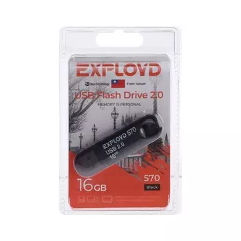 Флешка Exployd 570, 16 Гб, USB2.0, чт до 15 Мб/с, зап до 8 Мб/с, чёрная