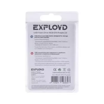 Флешка Exployd 570, 16 Гб, USB2.0, чт до 15 Мб/с, зап до 8 Мб/с, фиолетовая