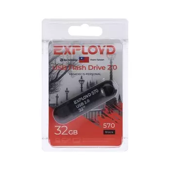Флешка Exployd 570, 32 Гб, USB2.0, чт до 15 Мб/с, зап до 8 Мб/с, чёрная