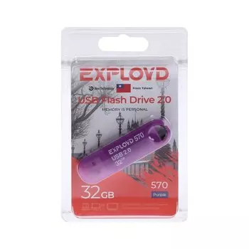 Флешка Exployd 570, 32 Гб, USB2.0, чт до 15 Мб/с, зап до 8 Мб/с, фиолетовая