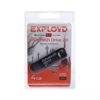 Флешка Exployd 570, 4 Гб, USB2.0, чт до 15 Мб/с, зап до 8 Мб/с, чёрная
