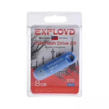 Флешка Exployd 570, 8 Гб, USB2.0, чт до 15 Мб/с, зап до 8 Мб/с, синяя