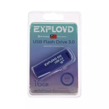 Флешка Exployd 610, 16 Гб, USB3.0, чт до 70 Мб/с, зап до 20 Мб/с, синяя