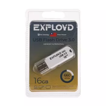 Флешка Exployd 660, 16 Гб, USB3.0, чт до 70 Мб/с, зап до 20 Мб/с, белая