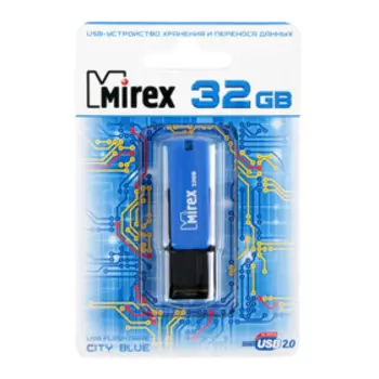 Флешка Mirex CITY BLUE, 32 Гб, USB2.0, чт до 25 Мб/с, зап до 15 Мб/с, синяя