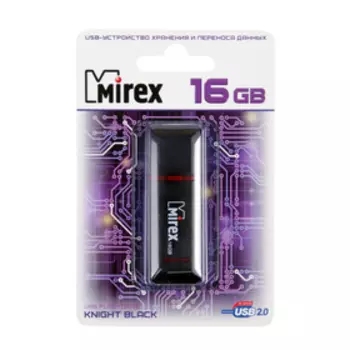 Флешка Mirex KNIGHT BLACK, 16 Гб, USB2.0, чт до 25 Мб/с, зап до 15 Мб/с, черная