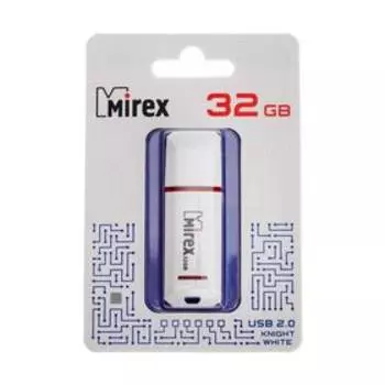 Флешка Mirex KNIGHT WHITE 32 Гб, USB2.0, чт до 25 Мб/с, зап до 15 Мб/с, белая