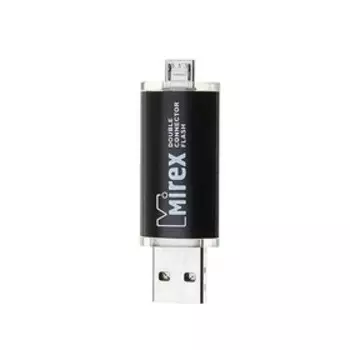 Флешка Mirex SMART BLACK, 16 Гб, USB2.0, USB/microUSB, чт до 25 Мб/с, зап до 15 Мб/с, черная