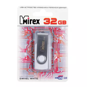 Флешка Mirex SWIVEL WHITE, 32 Гб, USB2.0, чт до 25 Мб/с, зап до 15 Мб/с, белая