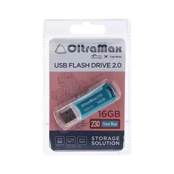 Флешка OltraMax 230, 16 Гб, USB2.0, чт до 15 Мб/с, зап до 8 Мб/с, синяя