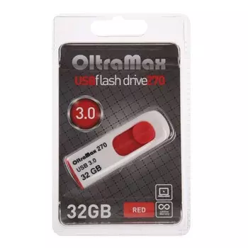 Флешка OltraMax 270, 32 Гб, USB3.0, чт до 70 Мб/с, зап до 20 Мб/с, красная