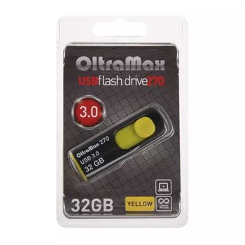 Флешка OltraMax 270, 32 Гб, USB3.0, чт до 70 Мб/с, зап до 20 Мб/с, желтая
