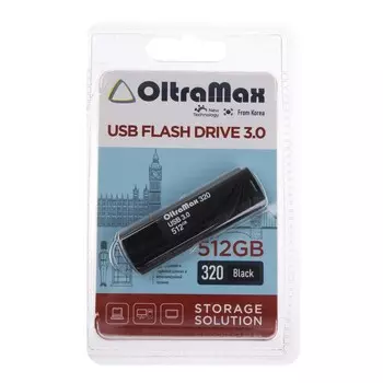 Флешка OltraMax 320, 512 Гб, USB3.0, чт до 70 Мб/с, зап до 20 Мб/с, черная