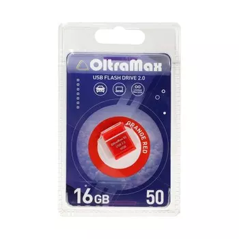 Флешка OltraMax 50, 16 Гб, USB2.0, чт до 15 Мб/с, зап до 8 Мб/с, красная