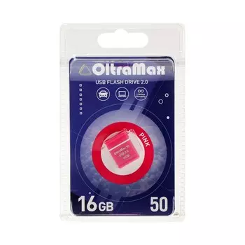 Флешка OltraMax 50, 16 Гб, USB2.0, чт до 15 Мб/с, зап до 8 Мб/с, розовая